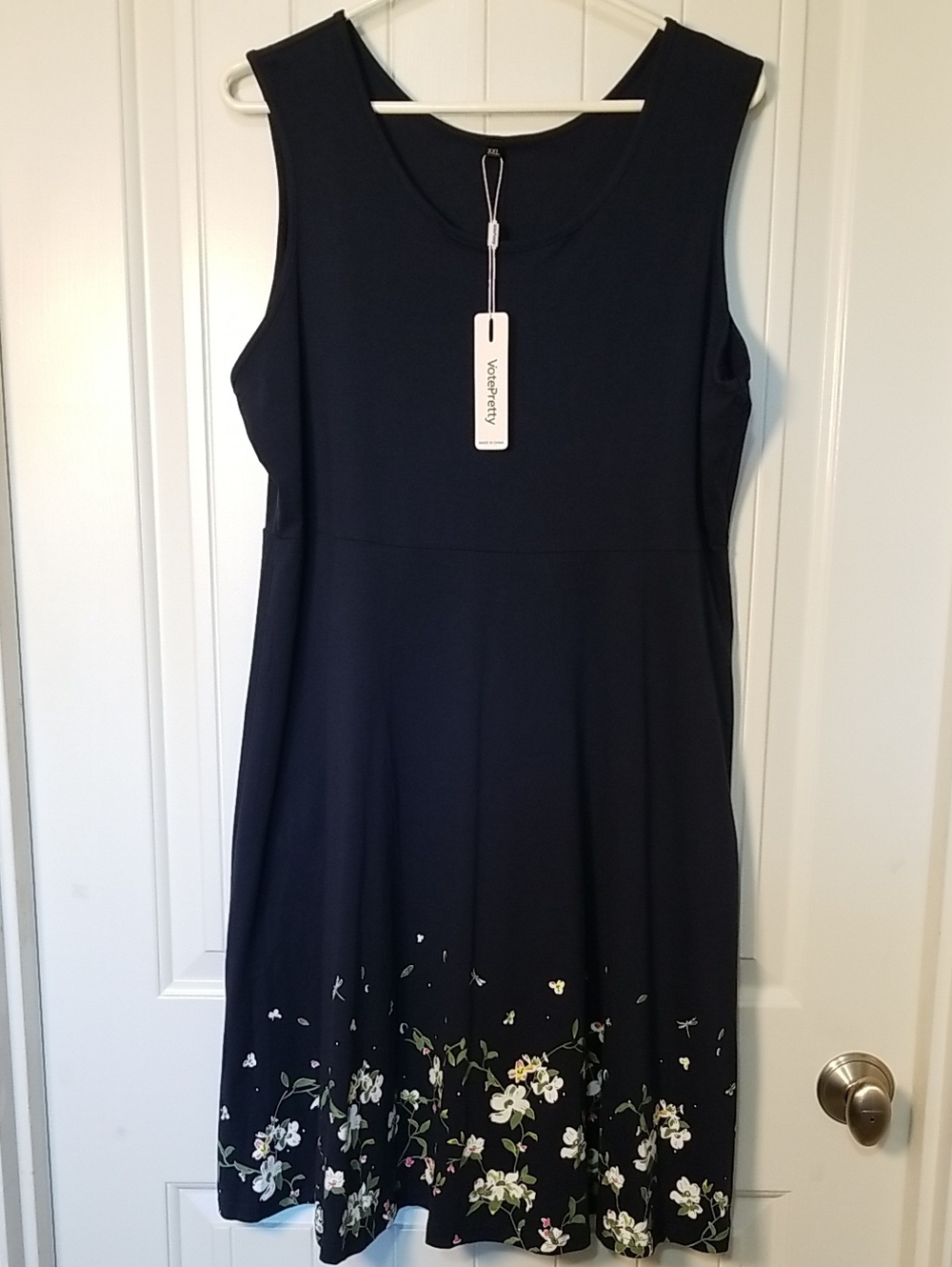 New Cotton Navy Sleeveless Dress With Floral Hem Size XXL NWT